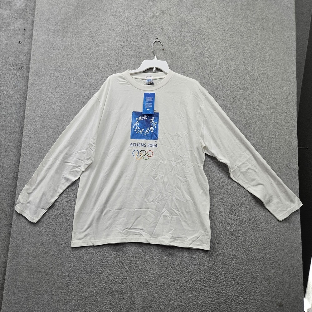 VINTAGE Athens Olympics 2004 Men Shirt XL White Logo Graphic Long Sleeve NWT